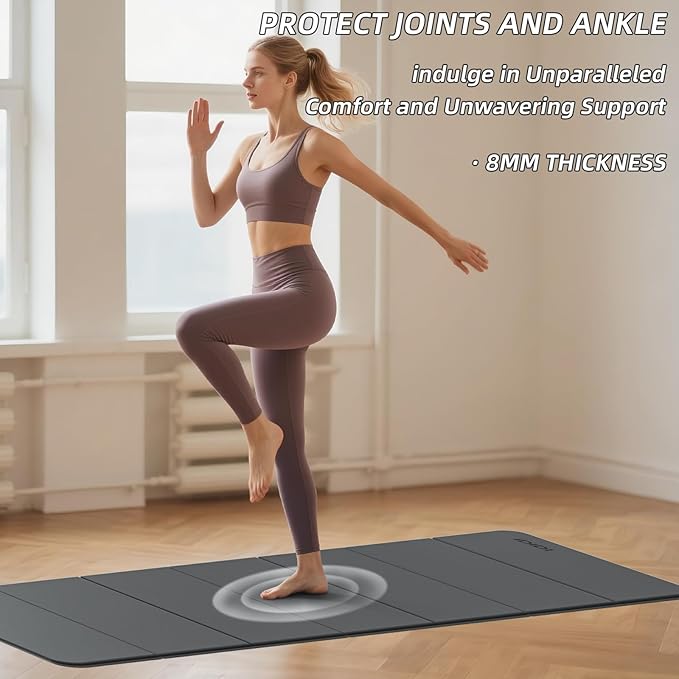 Foldable Yoga Mat Extra Thick 0.32 Inches Eco-Friendly POE Material, Non-Slip Design Fitness Mats, Multi-Purpose Workout Mats For Studio or Home Use (70 x 24 x 0.32 inches)