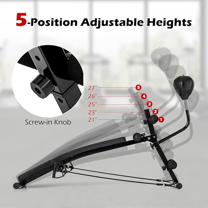 Goplus Adjustable Decline Sit Up Bench for Exercise, Foldable Curved Slant Bench with Speed Ball, Pump & 2 Resistance Bands, Heavy Duty Metal Frame, Full Body Ab Workout Equipment for Home Gym, Black