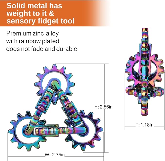 Infinity Gear Fidget Toy, Solid Metal Never Ending Flippy Novelty Kinetic Desk Toy, Relieve Stress, Anxiety, Promotes Focus, Keep Fingers/Hands Busy, Avoid Bad Habits (Rainbow)