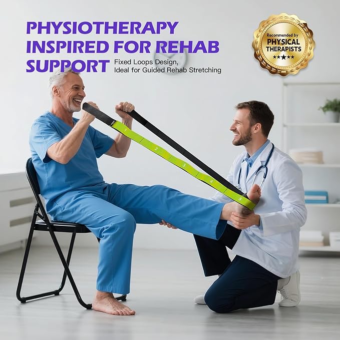 Stretching Strap with Loops - Non Elastic Yoga Straps for Physical Therapy, Durable Stretch Bands for Exercise, Flexibility Training, Hamstring & Leg Stretcher, Yoga/Pilates/Gymnastics