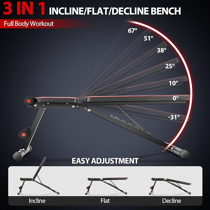 OPPSDECOR Weight Bench for Home Gym, 660LBS Fast Foldable Workout Bench Press for Home Gym Full Body Strength Training, 8 Adjustable Backrests Incline/Flat/Decline Sit up Bench