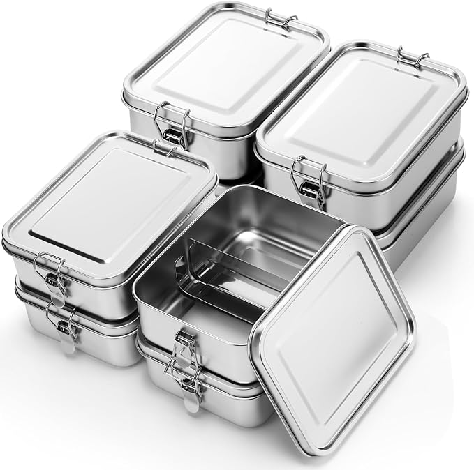Umigy 8 Pcs Stainless Steel Food Containers Metal Bento Lunch Box Stainless Steel Food Storage Containers, Lockable Clips to Leak Proof, Reusable Dishwasher Snack Boxes for Work, Picnic (1200ml)