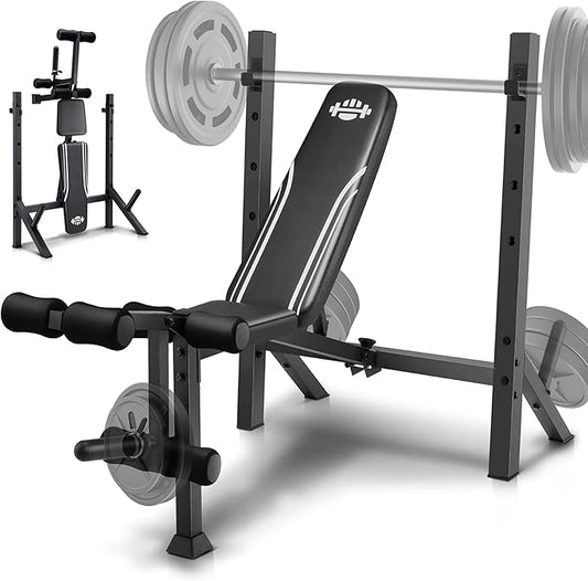 ANCHEER 900LBS Weight Bench Set with Squat Rack, Adjustable Bench Press Set with Leg Extension and Leg Curl, Flat Incline Decline Workout Bench for Home Gym Full Body Strength Training