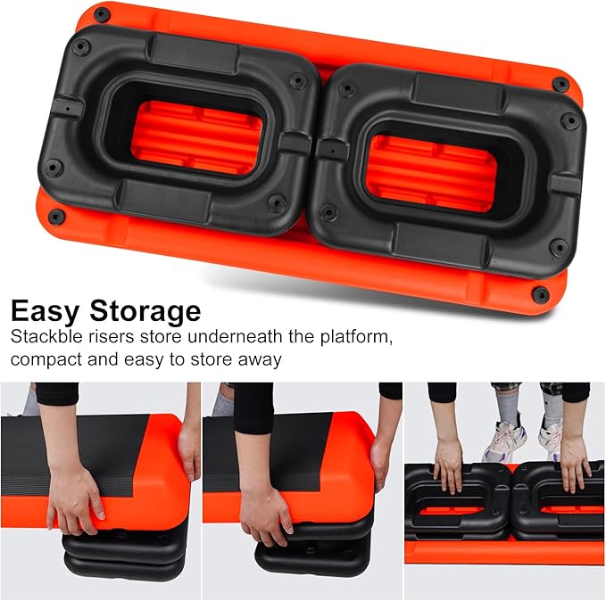 4''-6''-8''Adjustable Aerobic Stepper w/4 Risers Health Workout Step Platform for Sports & Fitness