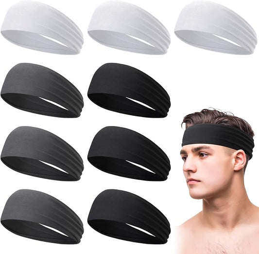 9 pcs Sweatbands for Men Workout Sport Headbands for Men Camo Headband Sweat Absorbing Headband Wide Sweatband for Head Basketball Football Cycling Running Yoga, 4.7 x 9.8 Inch