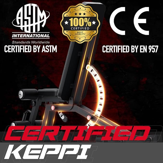 Keppi 1200LB Weight Bench, Heavy Duty Bench1000 PRO Adjustable Workout Bench Press Set for Home Gym Strength Training, Removable Foot Catch for Incline Flat Decline Sit Up Bench for Full Body Fitness