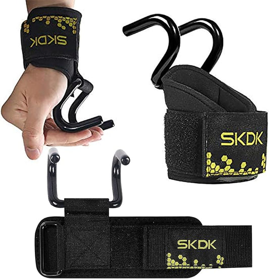 SKDK Cotton Hard Pull Wrist Lifting Straps Grips Band-Deadlift Straps with Neoprene Cushioned Wrist Padded and Anti-Skid Silicone - for Weightlifting, Bodybuilding, Xfit, Strength Training