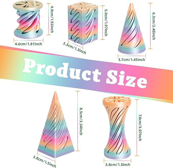 5 Packs Impossible Cone Fidget Toy, 3D Printed Spiral Cone Fidget Toy for Anxiety Relaxing, Impossible Pyramid Passthrough Birthday Party Gift for Adults & Kids Desk Decor, Christmas toys(Candy Color)