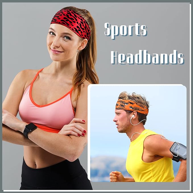 9 pcs Sweatbands for Men Workout Sport Headbands for Men Camo Headband Sweat Absorbing Headband Wide Sweatband for Head Basketball Football Cycling Running Yoga, 4.7 x 9.8 Inch