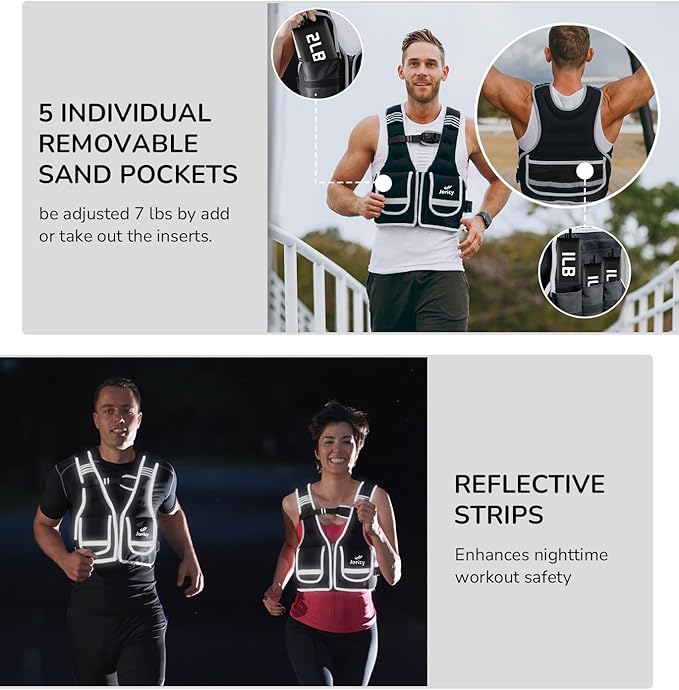 Adjustable Weighted Vest Woman 5-12lb/9-16lb/17-24lb/23-30lb Weight Vest with Reflective Stripe, Zipper Rucking Running Vests for Women Men Workout Walking Strength Training Weight Loss Fitness Weightlifting