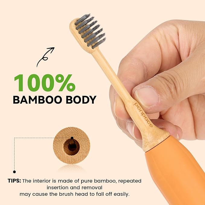 Bamboo Toothbrush Heads Compatible with 7AM2M, Soft Charcoal Infused Bristles, Whitening & Deep Cleaning