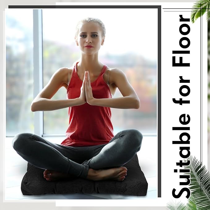 Jerify Floor Pillow Cushions 22 x 22 Inch Round Square Large Meditation Floor Pillow for Classroom Adult Meditation Picnic Party Cushion for Seating Gift Christmas(Square,Black,4 Pcs)