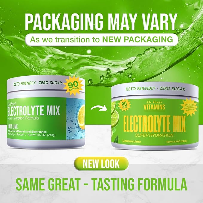 Dr. Price’s Electrolyte Mix | Sugar-Free Hydration Powder with 72+ Trace Minerals | No Sugar, Fast-Dissolving Electrolytes Powder Packets | Lemon-Lime, 90 Servings