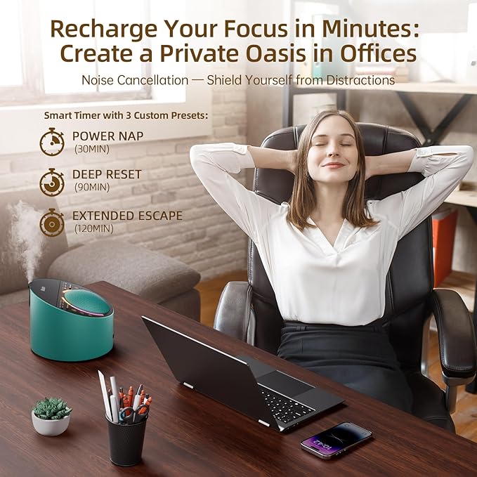 Sound Machine & Aroma Diffuser Pro 4-in-1 Sleep System, Premium Metal Shell with Schumann Resonance &Night Light, White Noise &50+ Natural Sounds -for Sleep, Focus, Relaxation -Adults Kids Baby