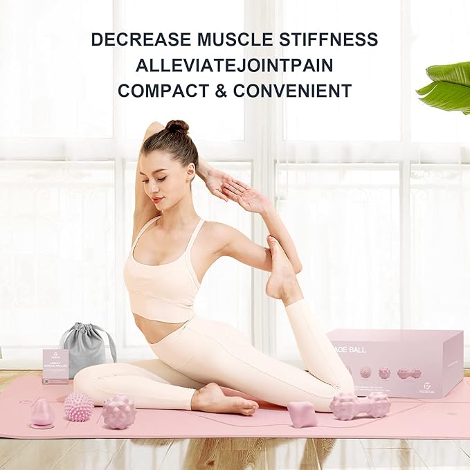 Massage Ball Set for Myofascial Trigger Point Release & Deep Tissue Massage, Firm/Soft Mountable Self/Peanut/Spiky/Hand Exercise Ball