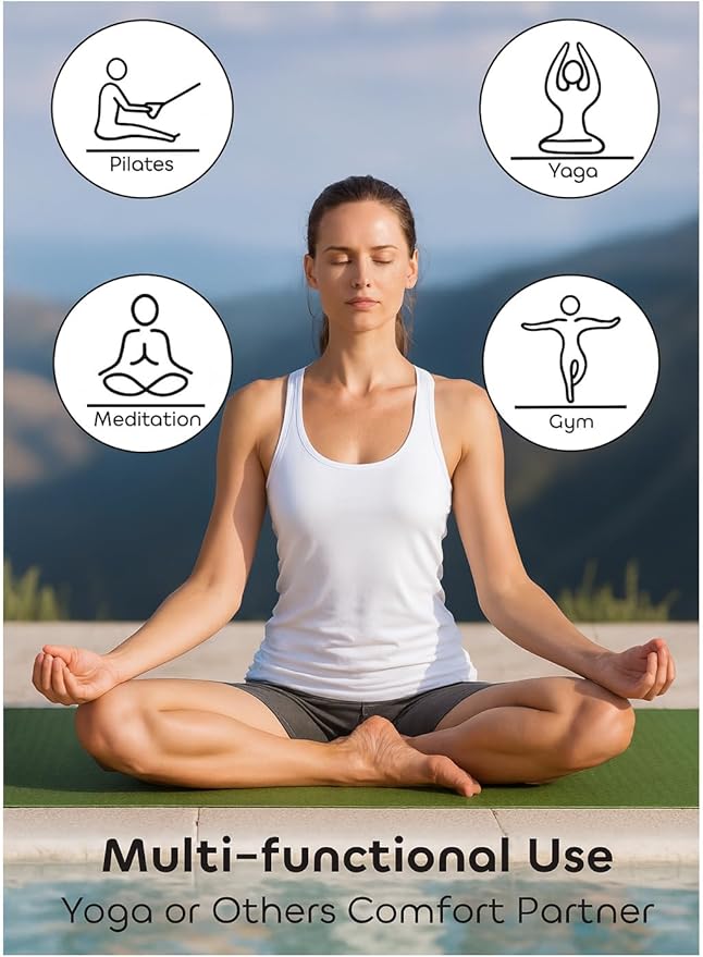 Yoga Mat Extra Thick 6mm Non-Slip Exercise Mat for Women and Men, Eco-Friendly TPE, Lightweight & Durable for Home, Gym, Pilates & Fitness 72" × 24" × 1/4" (~6 mm)