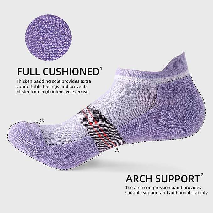 FITRELL 5-6 Pairs Ankle Running Socks for Women Athletic Cushioned Low Cut Tab Sports Socks