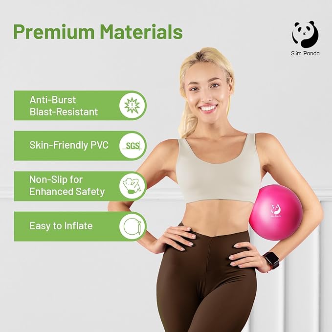 Slim Panda Pilates Ball, 9 Inch Small Exercise Ball, Anti Burst Mini Yoga Ball for Stability, Workout, Barre, Core Strength, Physical Therapy, Balance, Stretching