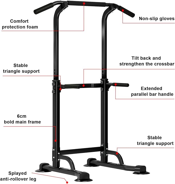 SogesHome Power Tower Pull Up Bar and Dip Station Adjustable Height Dip Stand Multi-Functional Strength Training Fitness Workout Station