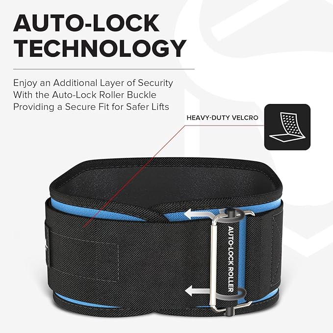 Weightlifting Belt For Men and Women - 6 Inch Auto-Lock Weight Lifting Back Support, Workout Back Support for Lifting, Fitness, Cross Training and Powerlifitng