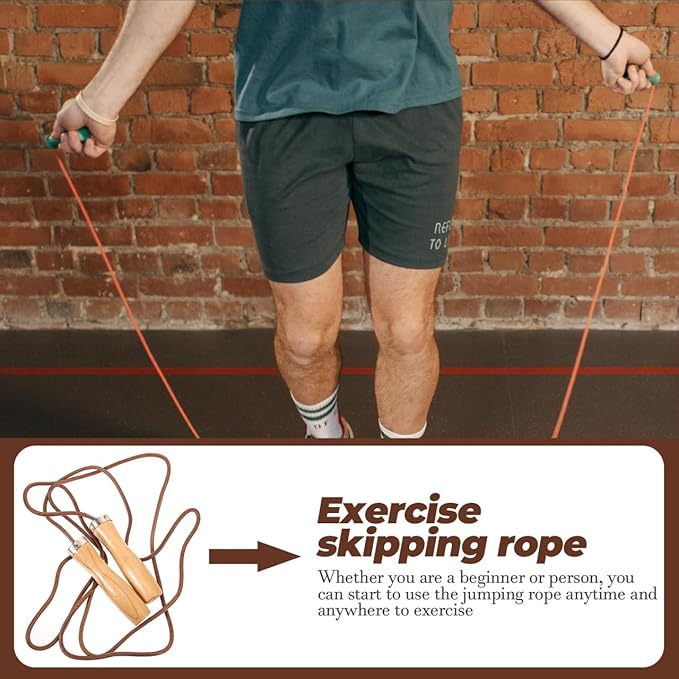 Wooden Handle Jump Rope Leather Skipping Rope with Wooden Handles for Boys and Girls - Ideal for Boxing, Fitness Workouts