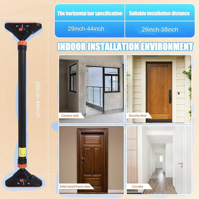 Pull Up Bar for Doorway - Adjustable No Screws Chin Up Bar for Home Gym, 440 LBS Max Load, with Level Meter & Anti-Slip Design for Strength Training