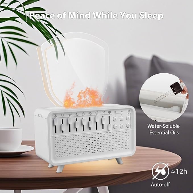 White Noise Machine with Humidifier,Essential Oil Diffuser & Night Light - Portable Sleep Sound Therapy, 8 Natural Sounds Style Mixer with Auto-Off Timer for Bedroom, Office,Travel