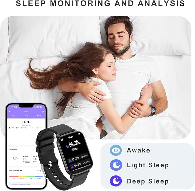 Smart Watches for Men Women, 1.65" Fitness Watch with Calories/Step Counter, 24/7 Heart Rate/BP/Sleep Tracker, Activity & Fitness Tracker with 24 Sport Modes, IP68 Smart Watch for Android iPhone