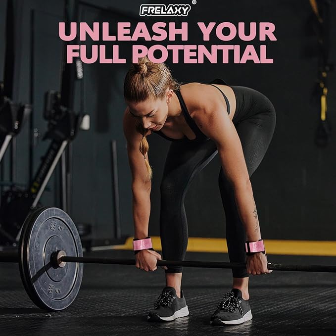 Frelaxy Lifting Wrist Straps Women and Men, Weight Lifting Grips with Cushion Wrist Loop, Double Layer Leather and Storage Pouch, Gym Workout Straps for Deadlift and Powerlifting