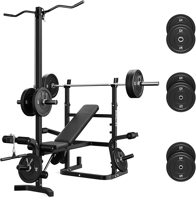 Z3 900LBS Olympic Weight Bench Set with Leg Extension, 9 in 1 Workout Press with Preacher Curl Pad and LAT Pulldown, Multi-Function Strength Training Bench for Home Gym