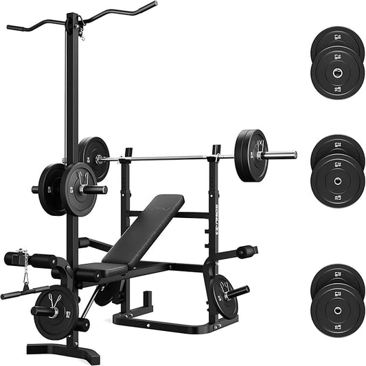 Z3 900LBS Olympic Weight Bench Set with Leg Extension, 9 in 1 Workout Press with Preacher Curl Pad and LAT Pulldown, Multi-Function Strength Training Bench for Home Gym
