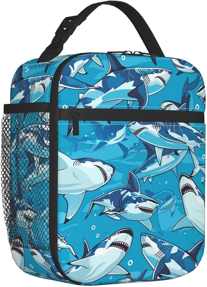 Lunch Box for Women Men, Cute Shark Blue Insulated Lunch Box Reusable Portable Lunch Bag Cooler Tote Waterproof Lunch Container for Office Picnic Work Travel Hiking