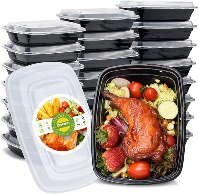 Glotoch Meal Prep Containers Reusable, 50Pack 32oz Plastic Food Prep Storage Containers with Lids,BPA Free,Microwave, Dishwasher Safe Disposable To Go Containers for Meal Plan,Single Compartment