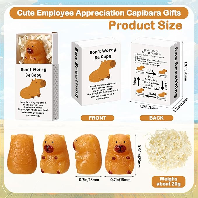 Wettarn 24 Sets Capybara Gifts Positive Stress Balls with Support Gift Boxes Inspirational Party Favors for Employee Coworker Friends Office Stress Relief Toys