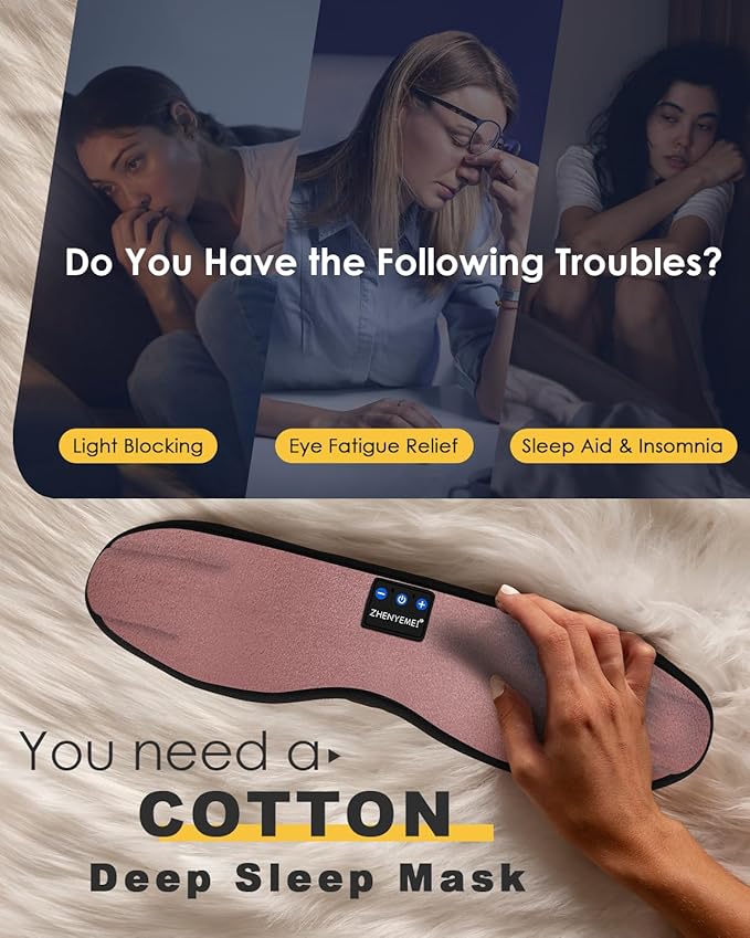 Bluetooth Sleep Mask Headphones 3D Deep Eye Mask with Headphones,Can Play 14 Hours Breathable 100% Blackout Sleeping Mask for Travel/Nap,Sleep Aids with Travel Bag Tech Gadgets for Men Women