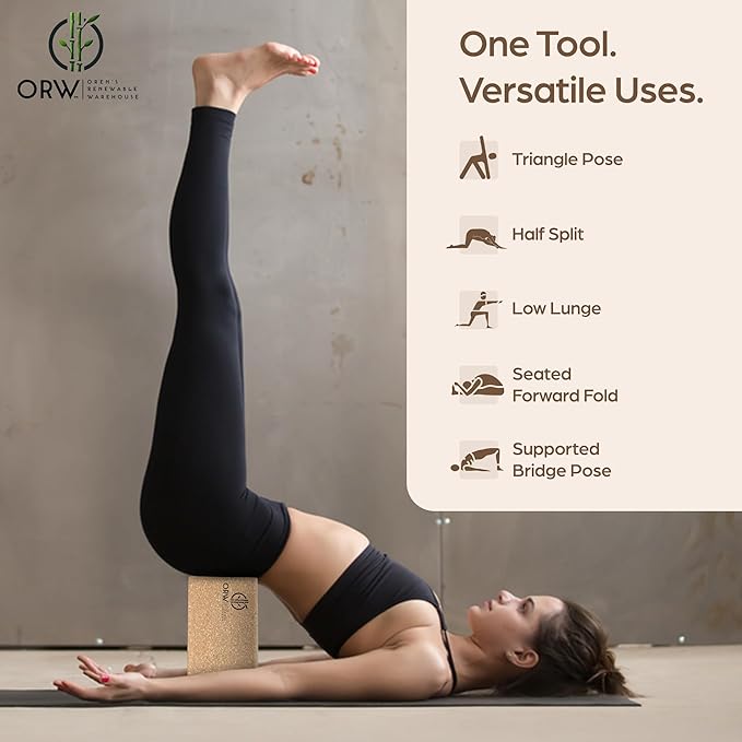 ORW OREN’S Natural Cork Yoga Block – 9”x6”x3”, 1.5 lbs – Heavyweight, Non-Slip, Eco-Friendly Support for Balance, Stretching, Pilates & Fitness – Dense Yoga Prop for All Levels