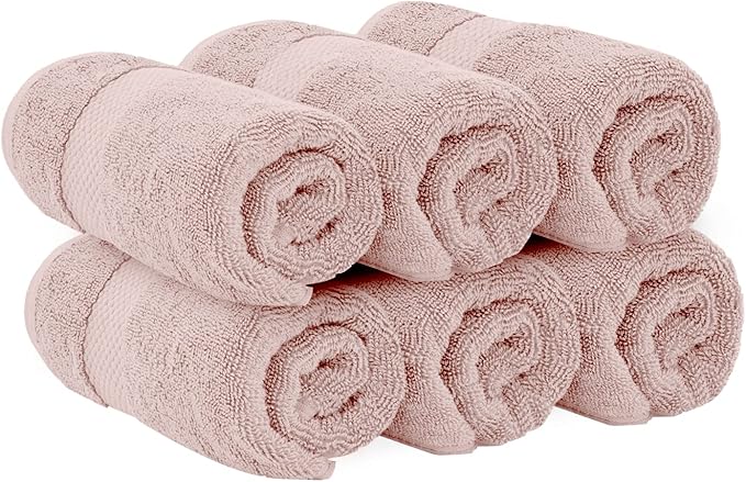 White Classic Luxury Hand Towels | Cotton Hotel spa Bathroom Towel | 16x30 | 6 Pack | Pink