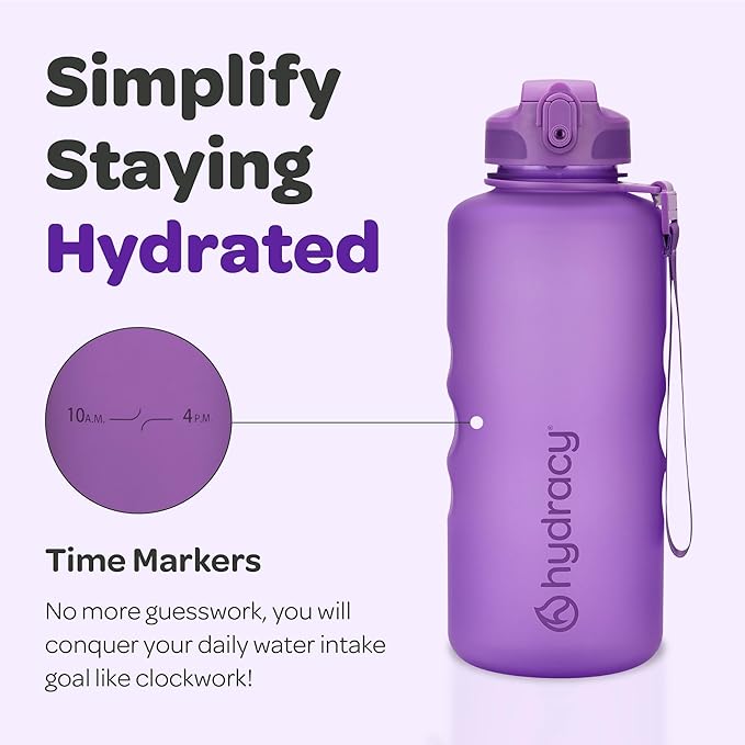 Hydracy Water Bottle with Time Marker -Large BPA Free Water Bottle & No Sweat Sleeve -Leak Proof Gym Bottle with Fruit Infuser Strainer & Times to Drink -Ideal for Fitness Sports & Outdoors