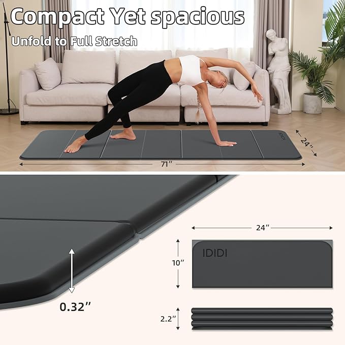 Foldable Yoga Mat Extra Thick 0.32 Inches Eco-Friendly POE Material, Non-Slip Design Fitness Mats, Multi-Purpose Workout Mats For Studio or Home Use (70 x 24 x 0.32 inches)