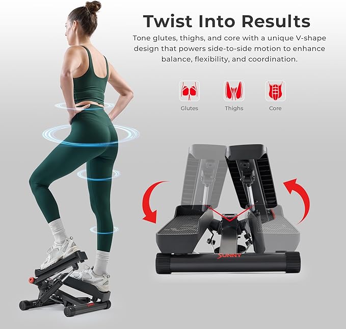 Sunny Health & Fitness Mini Stepper for Exercise at Home, Stair Step Workout Machine with Resistance Band and Over 300lb Weight Capacity, Optional Twist Motion and Free SunnyFit App Connection