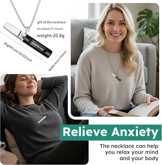 Breathing Necklace for Calm, Stainless Steel Breathing Pendant Breathwork Tool for Calm Meditation & Stress Relief, Mindfulness Slow Breathing Trainer, Adjustable Chain, Gift for Women Men