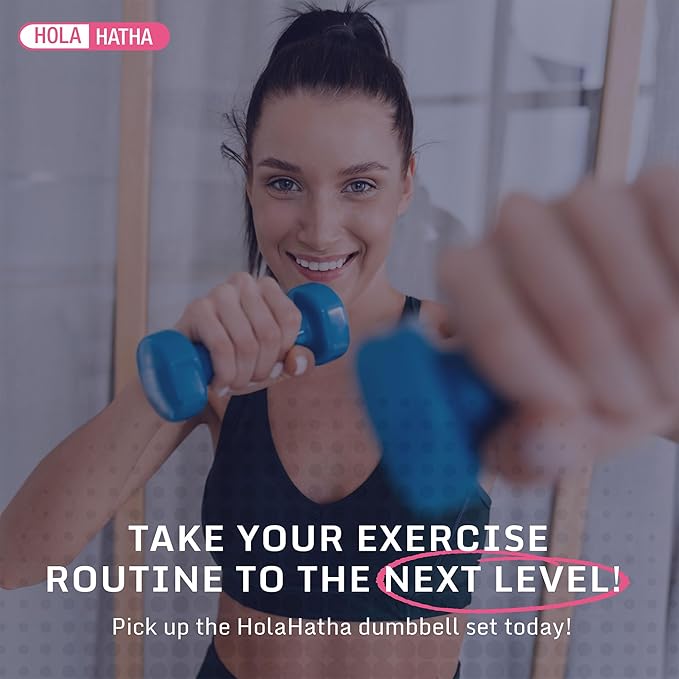 HolaHatha 2, 3, 5, 8, and 10 Pound Neoprene Dumbbell Free Hand Weight Set with Rack, Ideal for Home Exercises to Gain Tone and Definition, Pastel