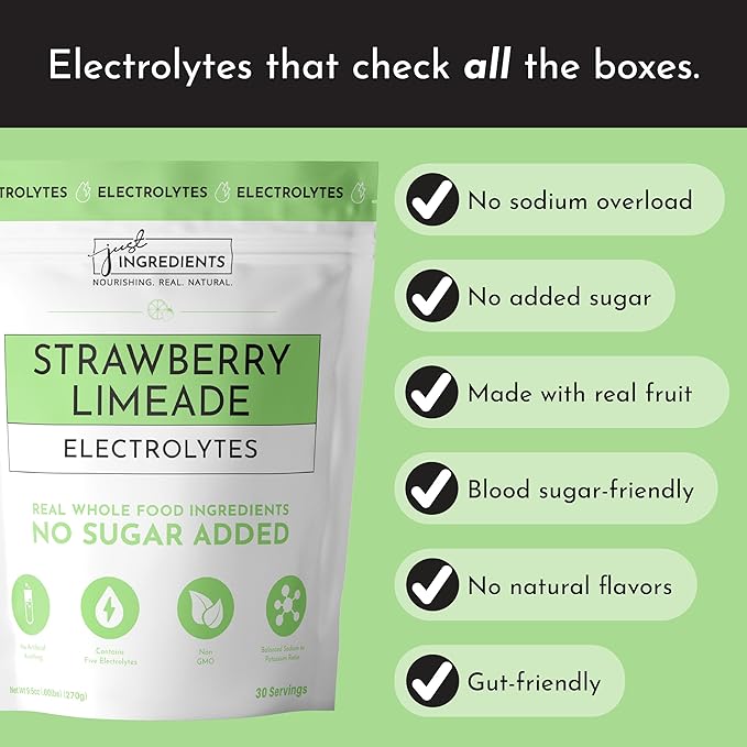 Strawberry Limeade Electrolytes – 30 Serving Bag – Clean Hydration Drink Mix with Essential Minerals – Remineralizing Formula – No Sugar Added – Natural Energy & Cramp Support – Vegan, Non-GMO