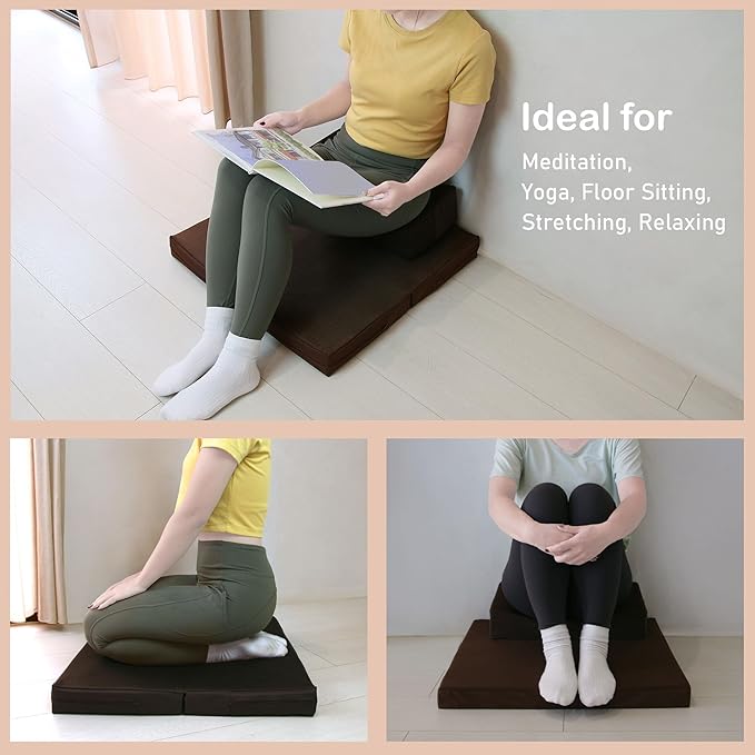 Meditation Cushion - Floor Pillow for Adults - Floor Seating & Meditation Pillow - Yoga Bolster with Washable Cover - High Density Responsive Bamboo Charcoal Foam for Sitting