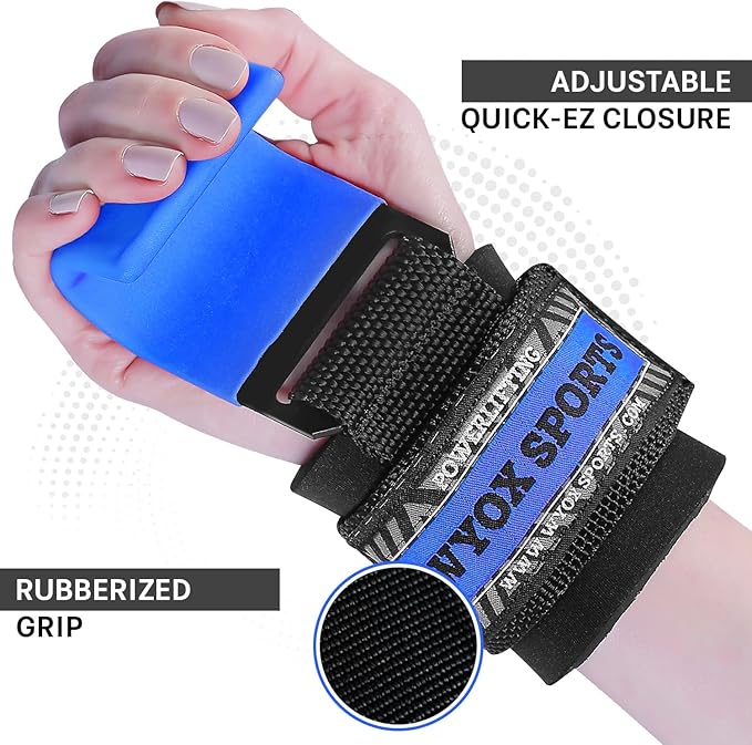 WYOX Weight Lifting Hooks for Men & Women (Pair) โ Heavy Duty Wrist Support Straps with Hooks for Deadlifts, Pull Ups, Shrugs โ Gym Lifting Straps with Grip Assist for Weightlifting & Strength Training