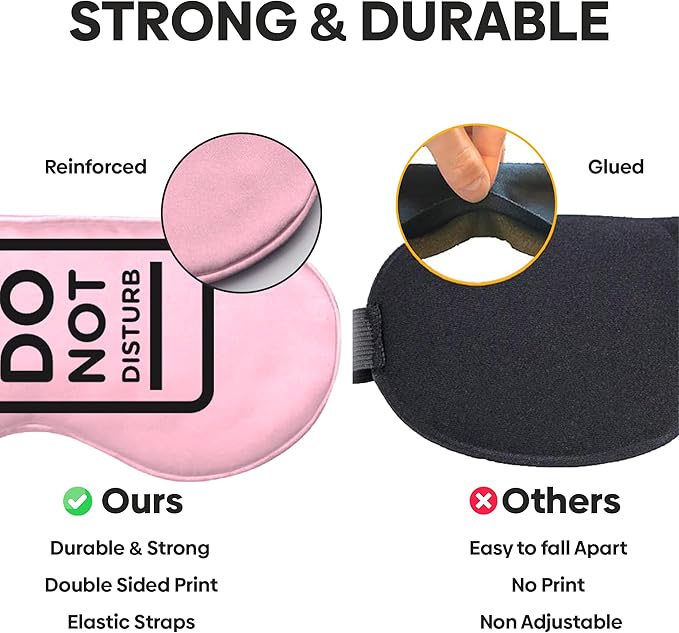 VITYA Pink Do Not Disturb/Wake Me Up Double-Sided Silk Sleep Mask for Women/Men | Sleep Mask Light Blocking | Soft Breathable Sleep Eye Mask for Traveling on Airplane | Eye Mask with Elastic Strap