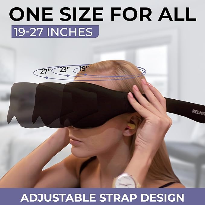 Sleep Mask for Side Sleepers – Exclusively Designed for Menopause, Insomnia, and Sleep Disorders, Light Blocking 4D Eye Mask with Adjustable Fit, Includes Earplugs & Travel Pouch