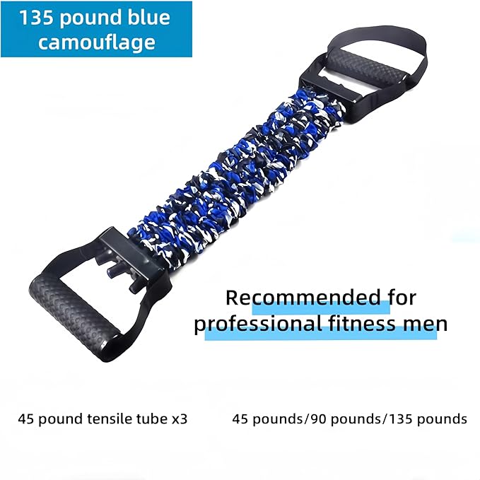 Chest Expander 3-Hole Resistance Band Multifunctional Adjustable Arm Exerciser Natural Latex Tube Anti-Break Durable Quick-Release Camo Sleeve for Women Teens Fitness Training