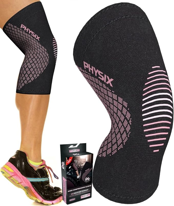Physix Gear Knee Compression Sleeve for Men & Women - Best Compression Knee Brace for Walking, Running, Gym, Basketball, Weightlifting,Workout, Sports - Knee sleeves Support Compression & Stability