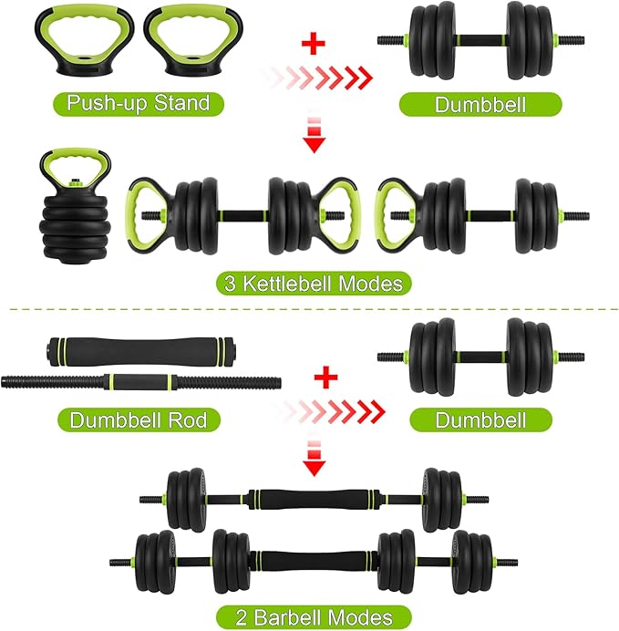 4-In-1 Adjustable Weights Dumbbell Set, Weight Set with Connector Used As Kettlebells, Barbell, Push Up Stand, Fitness Exercise Dumbbell, Free Weight Set for Home Gym